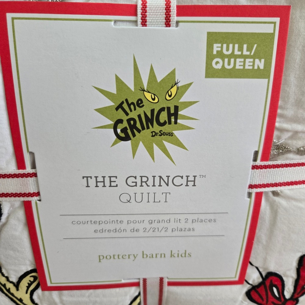 Pottery Barn Kids Dr Seuss The Grinch Quilt Full Queen Cindy Lou Christmas NEW - Picture 2 of 11